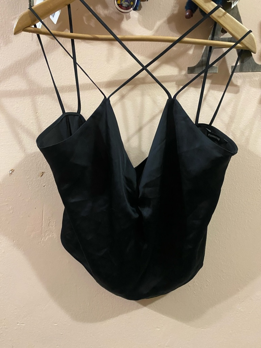 Express Black Satin Crisscross Strap Cami